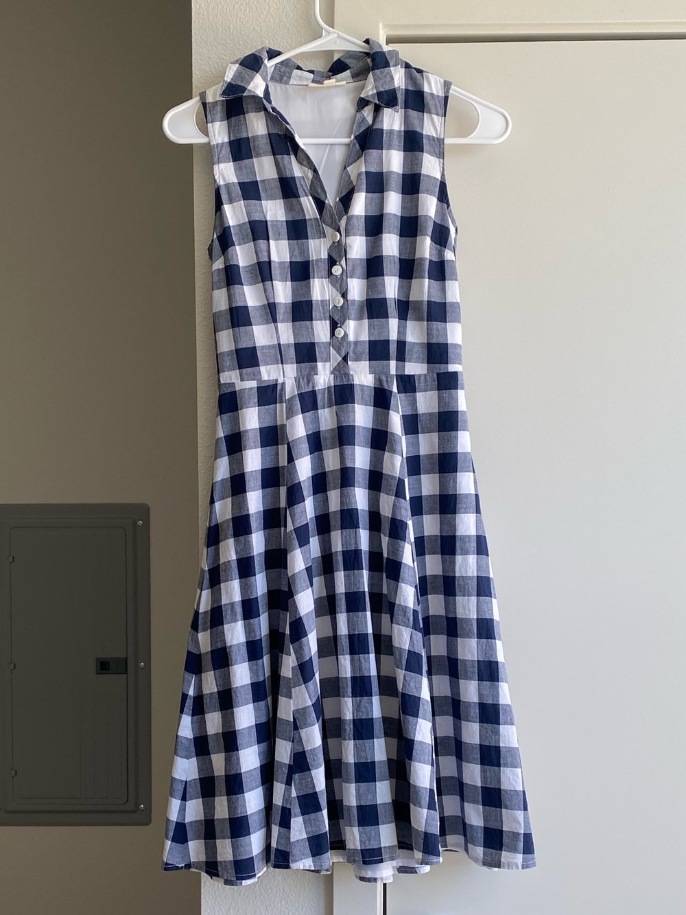 Maison Jules Navy White Gingham Shirt Midi Dress Size XS preppy picnic coastal